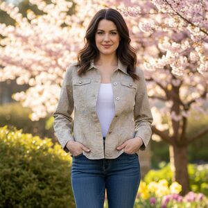 Brandon Thomas Beige Embroidered & beaded Lightweight Top Jacket Size S